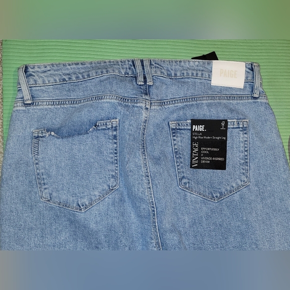 PAIGE STELLA Jeans Straight Crop High Rise Frayed Hem in Gnarly Destructed Sz 34 - Picture 10 of 13